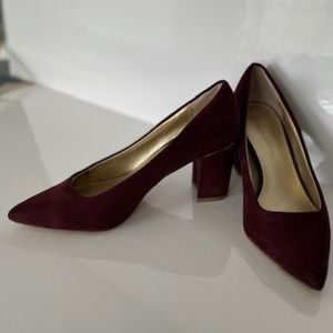 (2* for $30) Burgundy suede block heel pumps by Madeline.  - Size 6